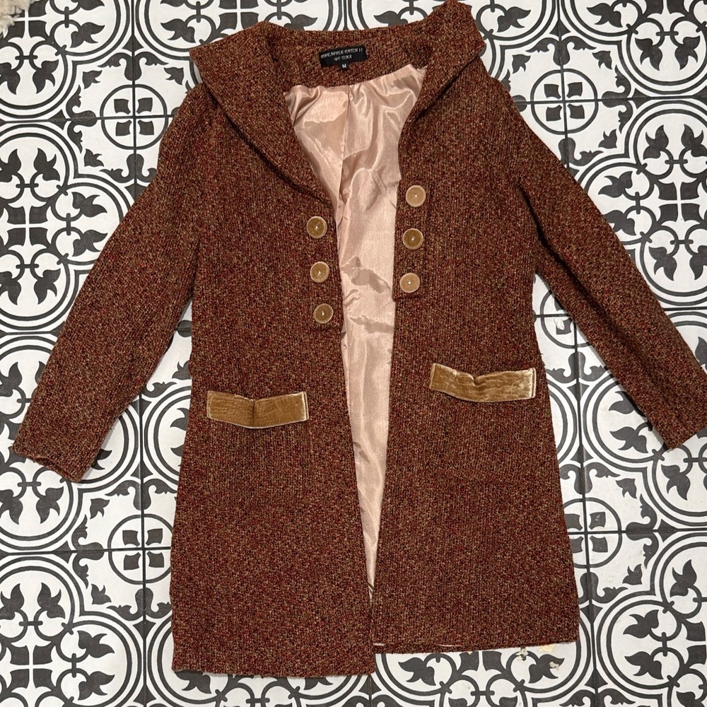 Brown Tweed Coat with Gold Accents
